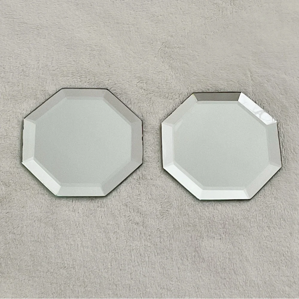 Vintage Beveled Mirror Coasters Set of 2 Octagon Art Deco Vanity Bar Cart Decor